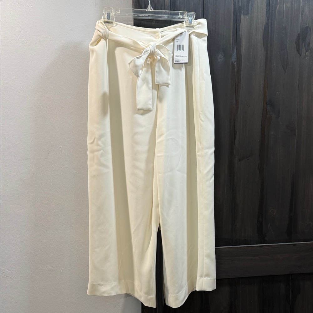 Lafayette 148 New York Ivory Tie-Waist Wide Leg Pants